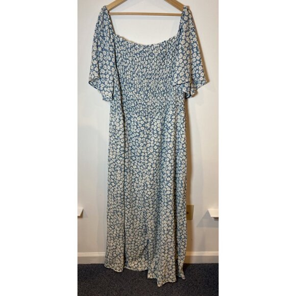 Baltic Born Jumpsuit One Piece Smocked Bodice Blue Cream Floral 3XL - Picture 5 of 6